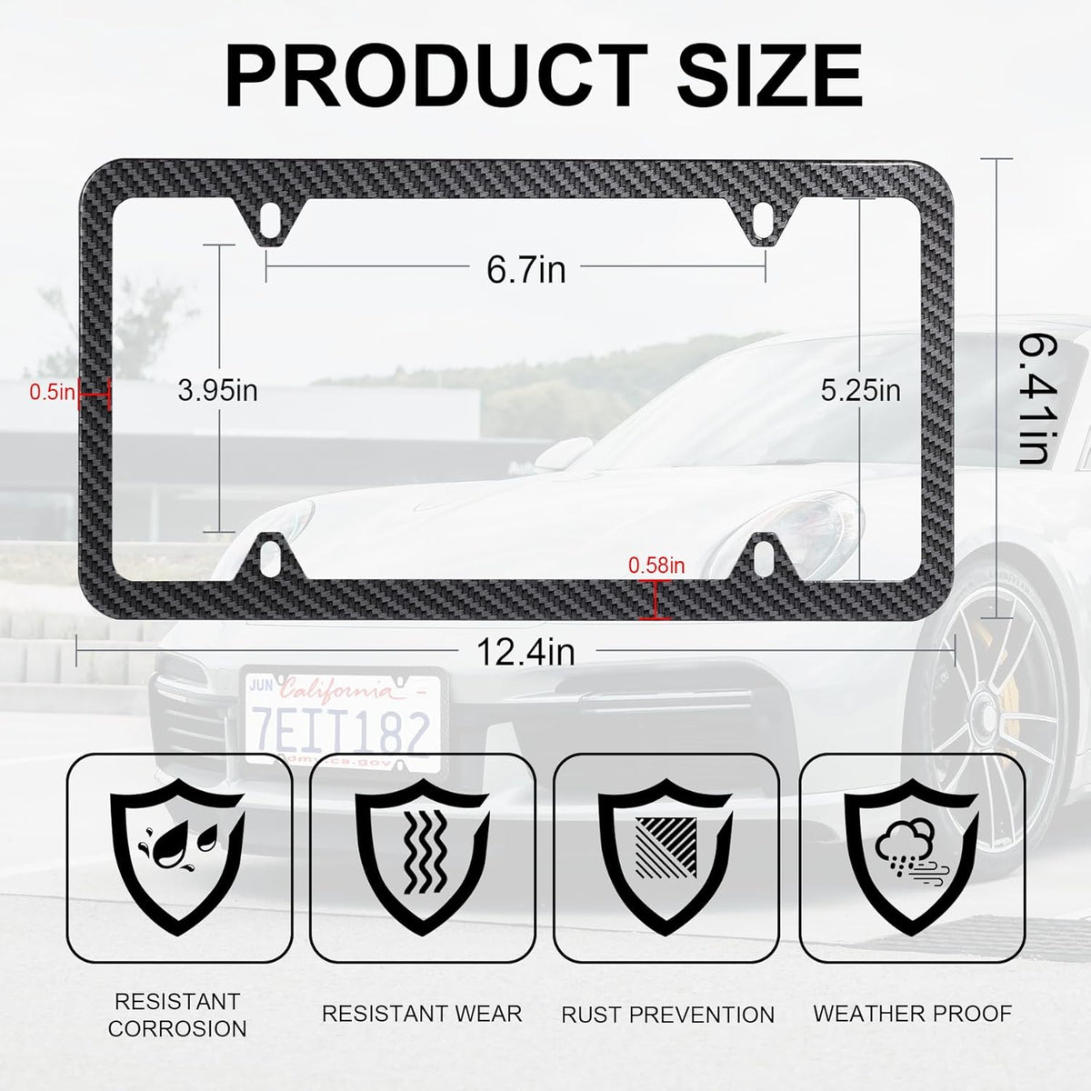 LivTee Carbon Fiber License Plate Frames, 4 Holes Stainless Steel License Plate Covers, 2PCS Car License Plate Holder, Automotive Exterior Accessories, Slim Design with Gasket Cover for US Cars