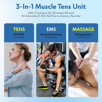 TENS Unit EMS Muscle Stimulator with 28 Modes, Dual Channel Muscle Stimulator Machine with 8PCS Electrode Pads, TENS Machine for Muscles, Shoulder, Neck, Back, New Upgraded Color Screen