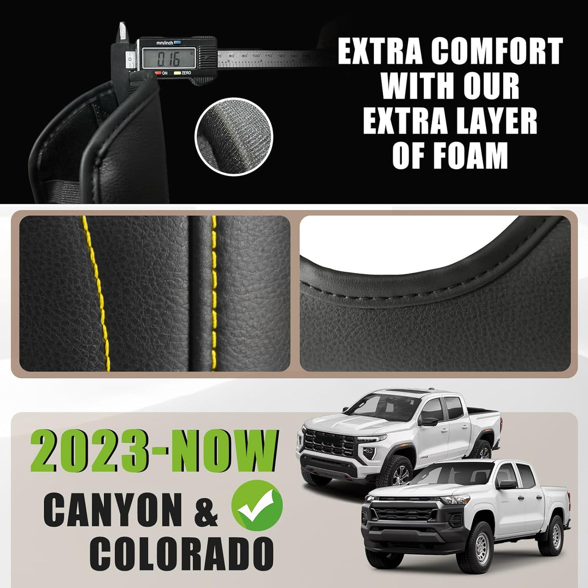 Muslogy Center Console Armrest Cover Compatible with Colorado/GMC Canyon 2023 2024 2025 ZR2 Z71 Trail Boss LT WT Elevation AT4 Denali AT4X Accessories Regular Thick(Yellow Stitching)