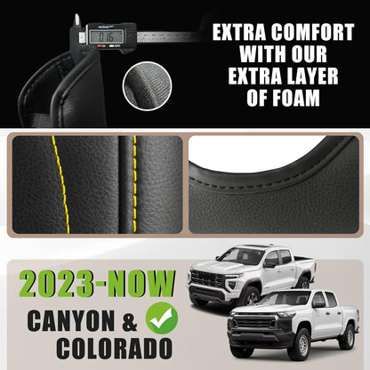 Muslogy Center Console Armrest Cover Compatible with Colorado/GMC Canyon 2023 2024 2025 ZR2 Z71 Trail Boss LT WT Elevation AT4 Denali AT4X Accessories Regular Thick(Yellow Stitching)