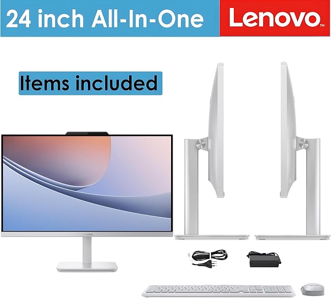 Lenovo 24" FHD All-in-One Desktop Computer for Home & Office, Intel Processor, 8GB RAM, 256GB PCIe SSD, HDMI, WiFi 6, Bluetooth 5.2, Business AIO, Vent-Hear, Wireless Keyboard & Mouse, Windows 11