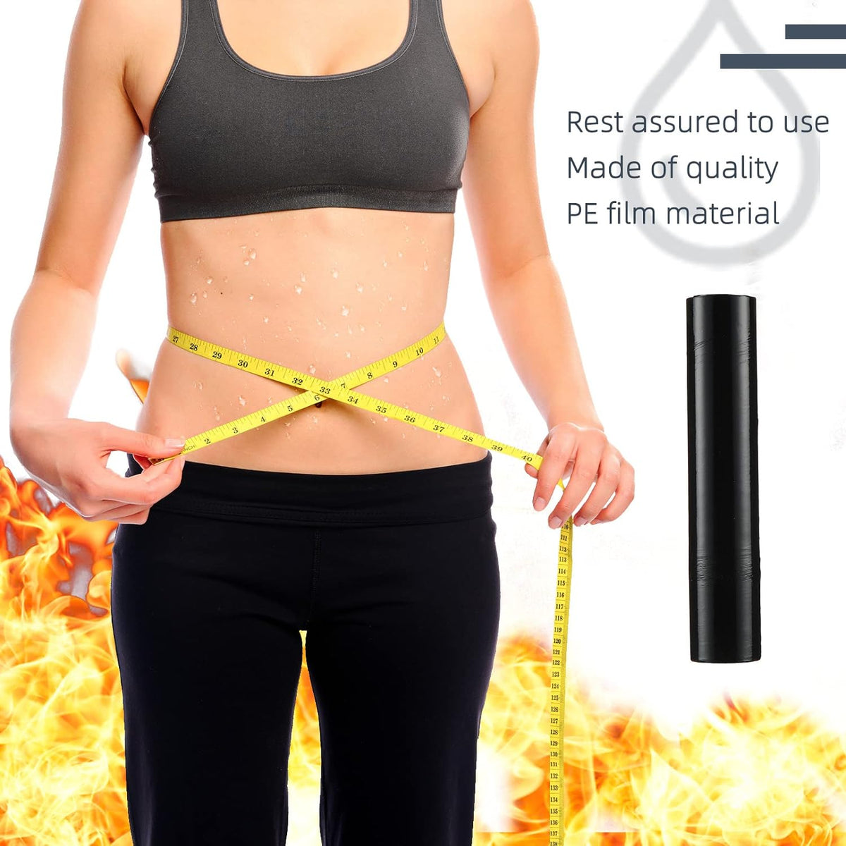 60 Meters Black Osmotic Plastic Body Wrap, Workout and Sweat Enhancer Stomach Wrap Body Wrap Film Applicator Power Wrap(1 Roll)