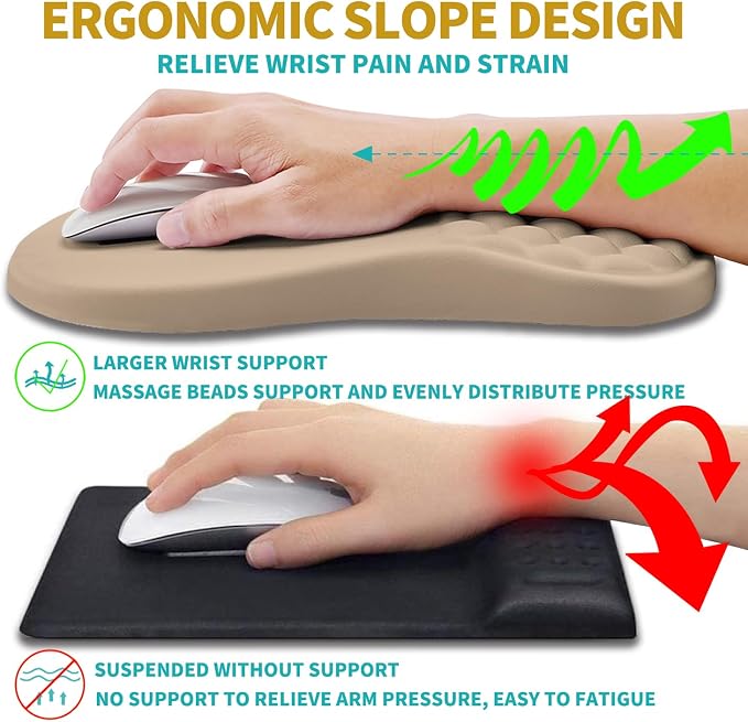 Hokafenle 2 in 1 Ergonomic Mouse Pad Wrist Support & Wrist Rest for Computer Keyboard Set, with Relieve Carpal Tunnel Pain Massage Bulge and Full Memory Gel Design (2In1 Set, Sand Color)