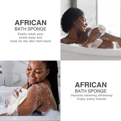 UJFQBH 3 Pieces African exfoliating net African Net Long Net Bath Sponge Exfoliating Shower Body Scrubber Back Scrubber Skin Smoother,Great for Daily Use (Purple, Blue, Green)