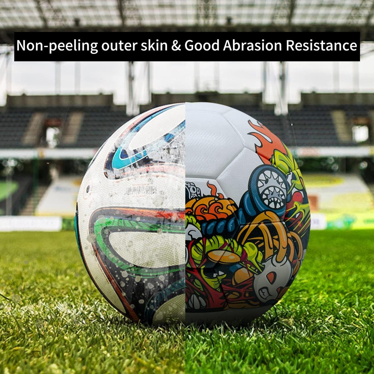 SHOKE Soccer Ball Size 5 Graffiti Cartoon Surface 32 Panels Slip Resistant Recreation Practice Soccer Ball, Outdoor & Indoor Cartoon Soccer Balls for Youth Girl and Adult