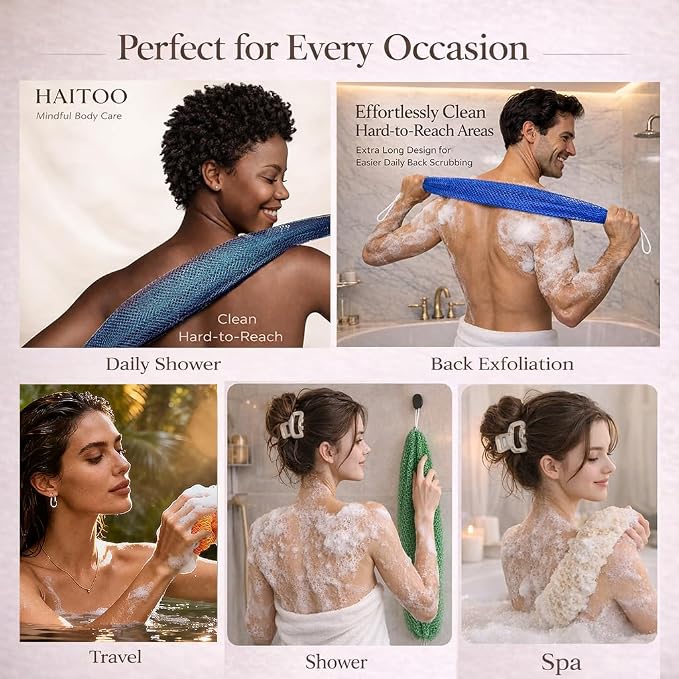 African Net Sponge Authentic, 3 Pieces African Exfoliating Net Sponge Body Back Scrubber Exfoliating Washcloth for Shower Bath for All Types (Olive Green+Champagne Gold+Pink, 3 Pcs)