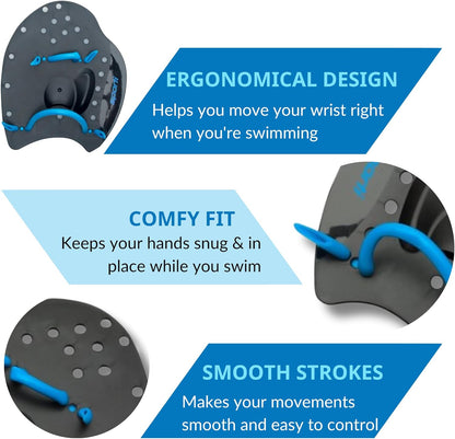 𝗦𝗽𝗼𝗿𝘁𝗶 Power Swim Paddles for Lap Swimming - Adjustable Straps - Lap Swimming Gears - Hand Paddles for Adults & Kids