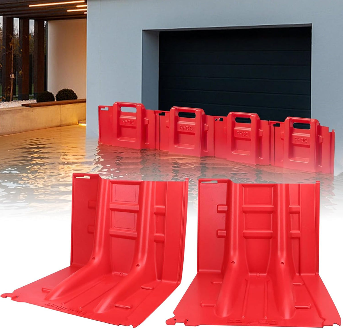 Flood Prevention Barrier, ABS L-Type Baffle Water Barrier Reusable, Door Flood Barriers for Home, Removable Combined for Garage Doors, Warehouses, Basements and School (17pcs)