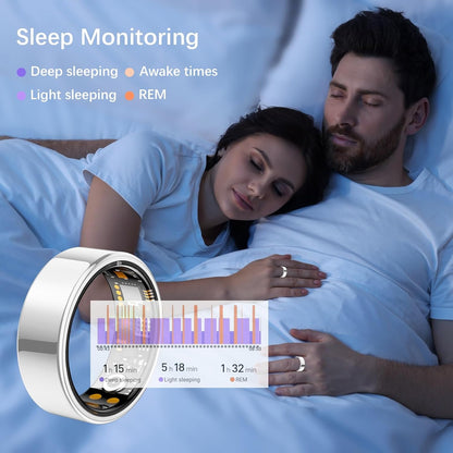 Ring Health Tracker for Women Men, Fit Ring with Heart Rate, Blood Oxygen, Sleep Monitor, Calories, Step Counter, IP68 Waterproof Smart Ring for iPhone & Android, No Subscription Fee (Silver, 12#)