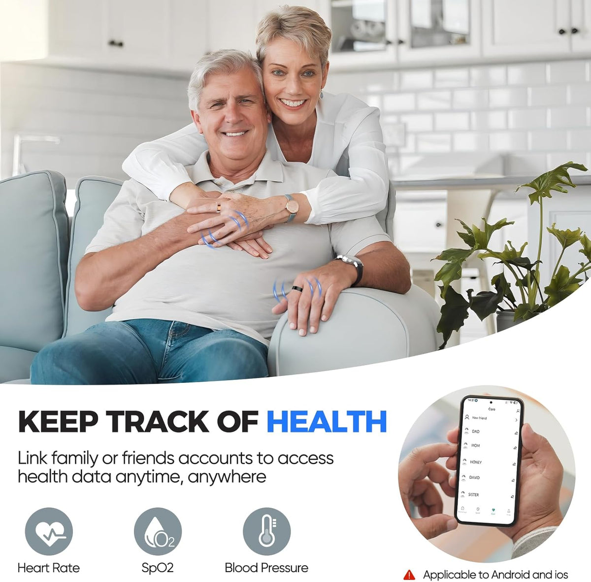 Smart Ring with Sleep Apnea Monitoring, No APP Subscription, 10-Day Battery Life, Stress/Heart Rate/Women's Health Tracker, Android & iOS Compatible (Rose Gold, 12)