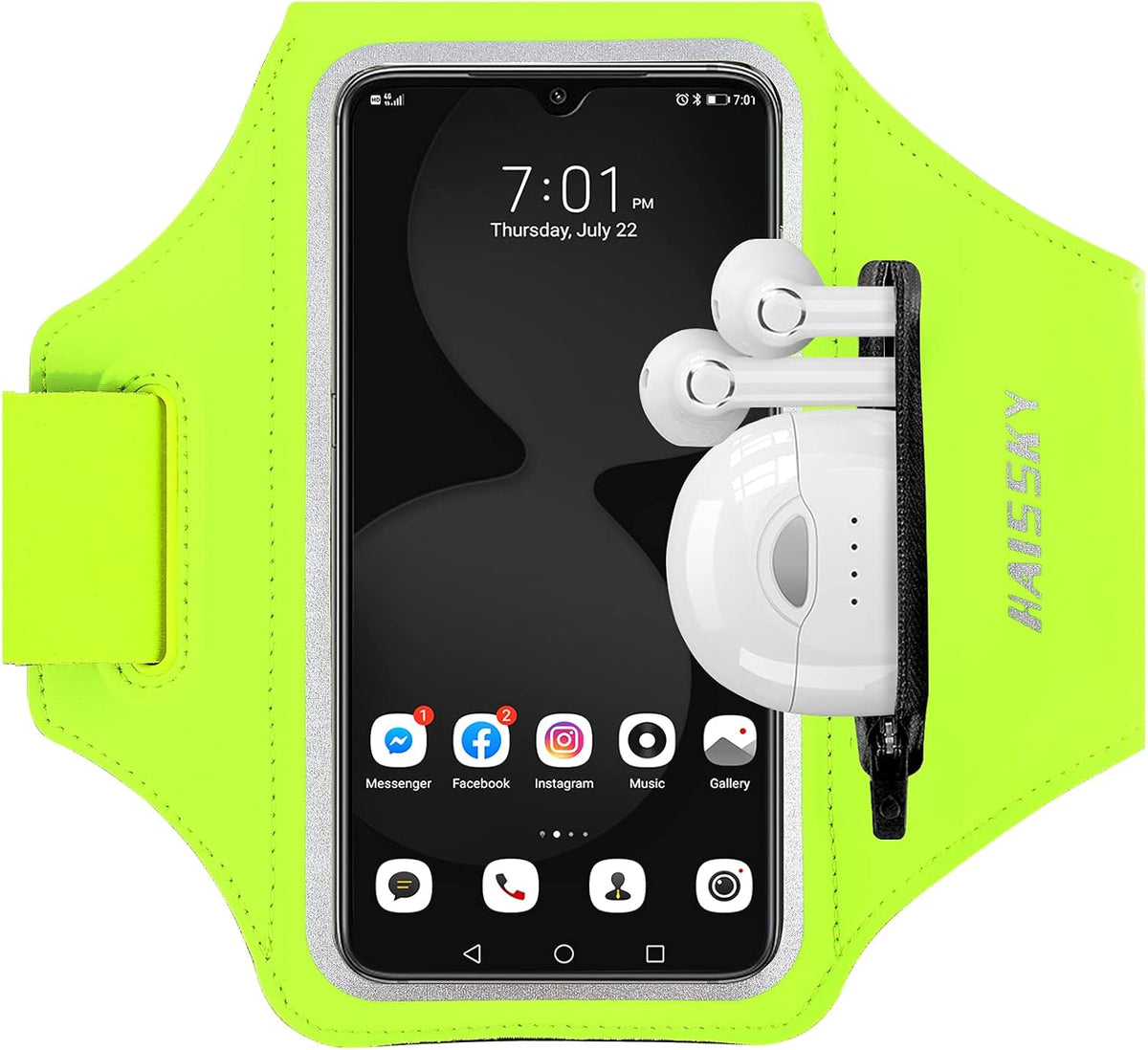 Running Armband with Earphone Bag Cell Phone Armband for iPhone 16 15 Pro 14 Plus 13 11 XR XS, Galaxy S24/S10 Water Resistant Sports Phone Holder Case & Zipper Slot Car Key Holder for 6.7 inch Phone