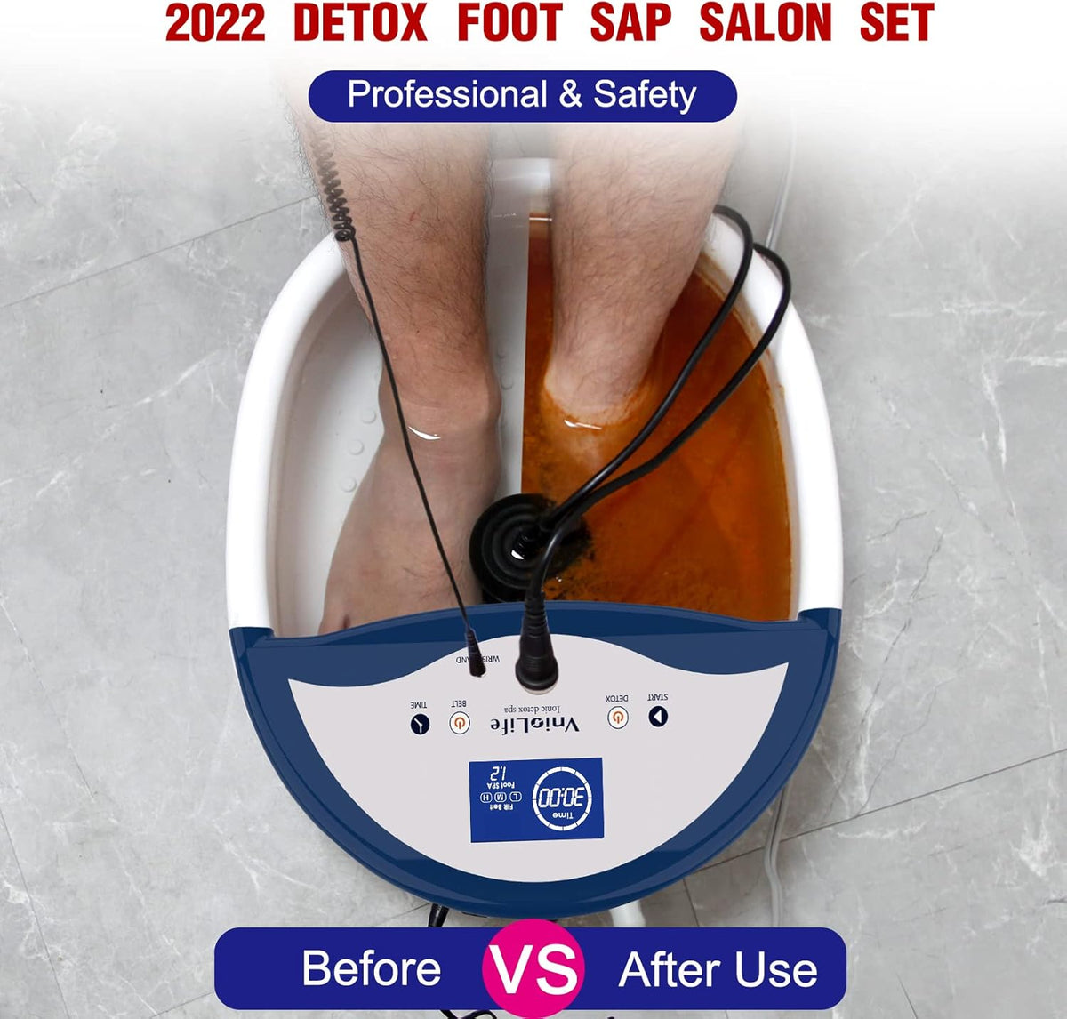 Ionic Foot Bath Detox Machine, Ion Detox Foot Bath Cleanse, LED Display Spa with Heated Belt, Wrist Strap, Arrays, Liners (Portable Handbag)