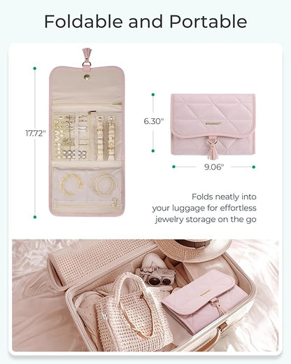 BAGSMART Travel Jewelry Case Organizer, Roll Foldable Jewelry Case for Journey-Rings, Necklaces, Earrings, Bracelets, Brooches, Portable Travel Essentials, Purple