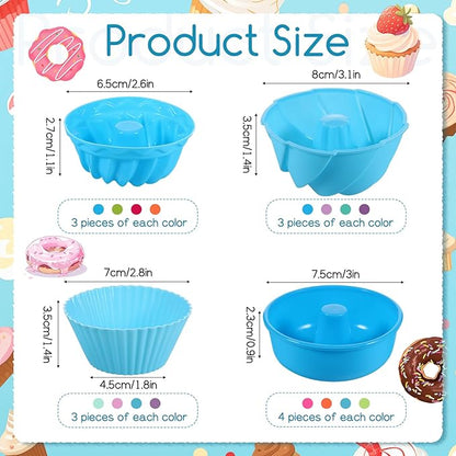 52 Pcs Single Silicone Donut Molds, 4 Styles Silicone Molds for Baking Small Reusable Non-Stick Baking Cups for Donuts, Muffins, Cupcakes, Jellies, Bagels (Multicolor)
