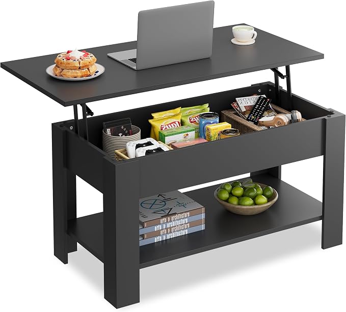 WLIVE Coffee Table, 39" Lift Top Coffee Table with Hidden Compartment, Storage Shelf and Lifting Top for Home Living Room, Office and Reception Room, Black
