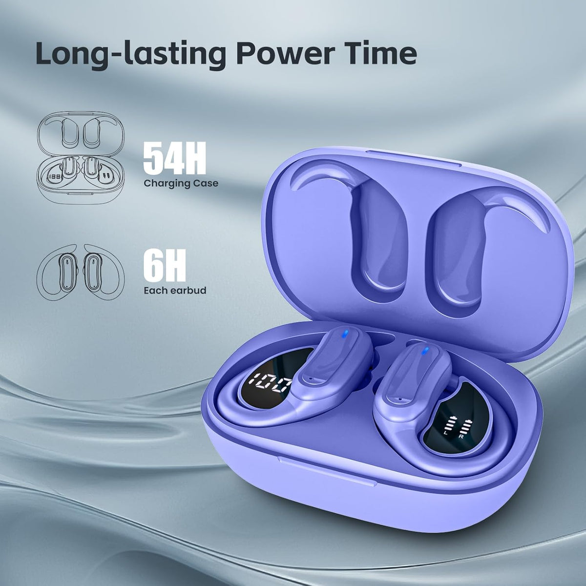 Wireless Earbuds, Bluetooth 5.4 Headphones, True Wireless Stereo Earphones with IPX7 Waterproof, Noise Cancelling Mic, Fast Charging and Comfort Fit Ear Buds for Sports/Workouts - Purple