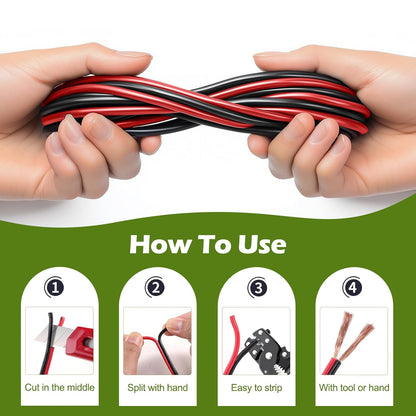 100FT 12/2 Gauge 2pin 2 Color Red Black Cable Hookup Electrical Wire LED Strips Extension Wire 12V/24V DC Cable, 12AWG Flexible Wire Extension Cord for LED Ribbon Lamp Tape Lighting