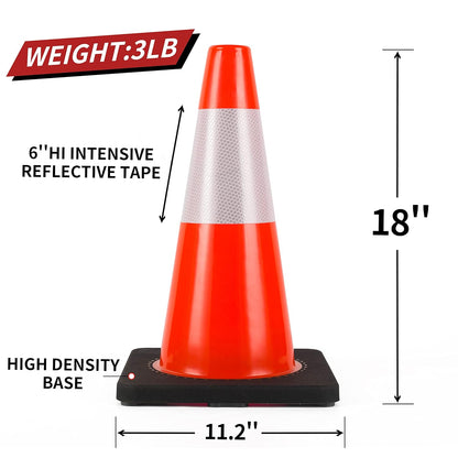 Traffic Cones 18 inch 6 Pack Heavy Duty Safety Cones Orange with Reflective Collars Fit Parking Lot,Driveway Road Traffic Control Construction Sport Cones