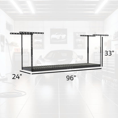 MonsterRax Overhead Garage Storage Rack 2x8, Ceiling Mounted Shelving, Adjustable Hanging Organizer, Heavy Duty Steel, 350 Pound Capacity, Color: Hammertone, Adjusts 18-33" from Ceiling