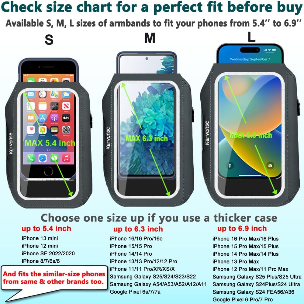 Arm Band for Phone for Running, Phone Holder for Running for iPhone & Samsung Galaxy, Cell Phone Armband Holder for Walking, Gym, Workout, w/Adjustable Strap & Zipper Pocket (Grey-S)