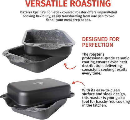 DaTerra Cucina - Nonstick Ceramic Coated Dual Roasting Pan Set – 2 Identical Pans, Oven Safe, Ideal for Roasting, Baking, Searing, Braising, Casseroles, Fits Most Toaster Ovens - 13 x 8 x 4.25