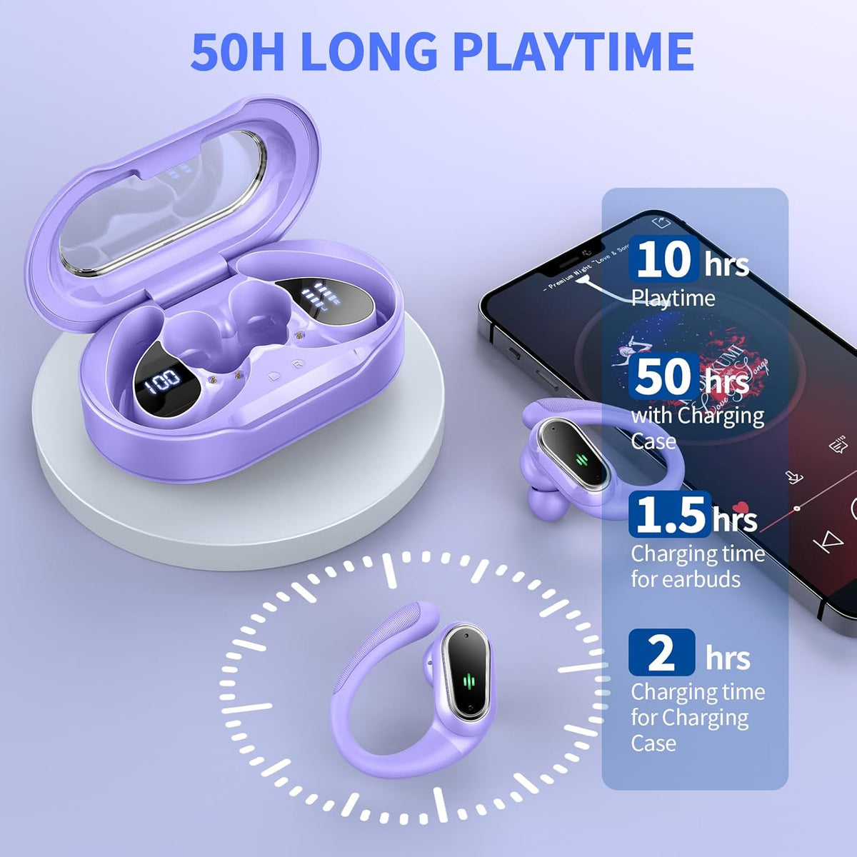 Wireless Earbuds, 2025 Bluetooth 5.4 Headphones Sport, Bluetooth Earbuds with ENC Noiss, Dual LED Display