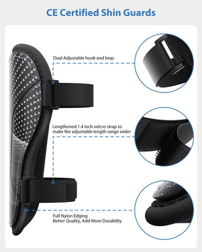 Shin Guards Soccer Kids Youth, CE Certified Airsfish Shin Guard Protection Gear for 2-18 Years Old Boys Girls Teenagers High Impact Resistant Breathable Comfortable 1 Pair 4 Sizes