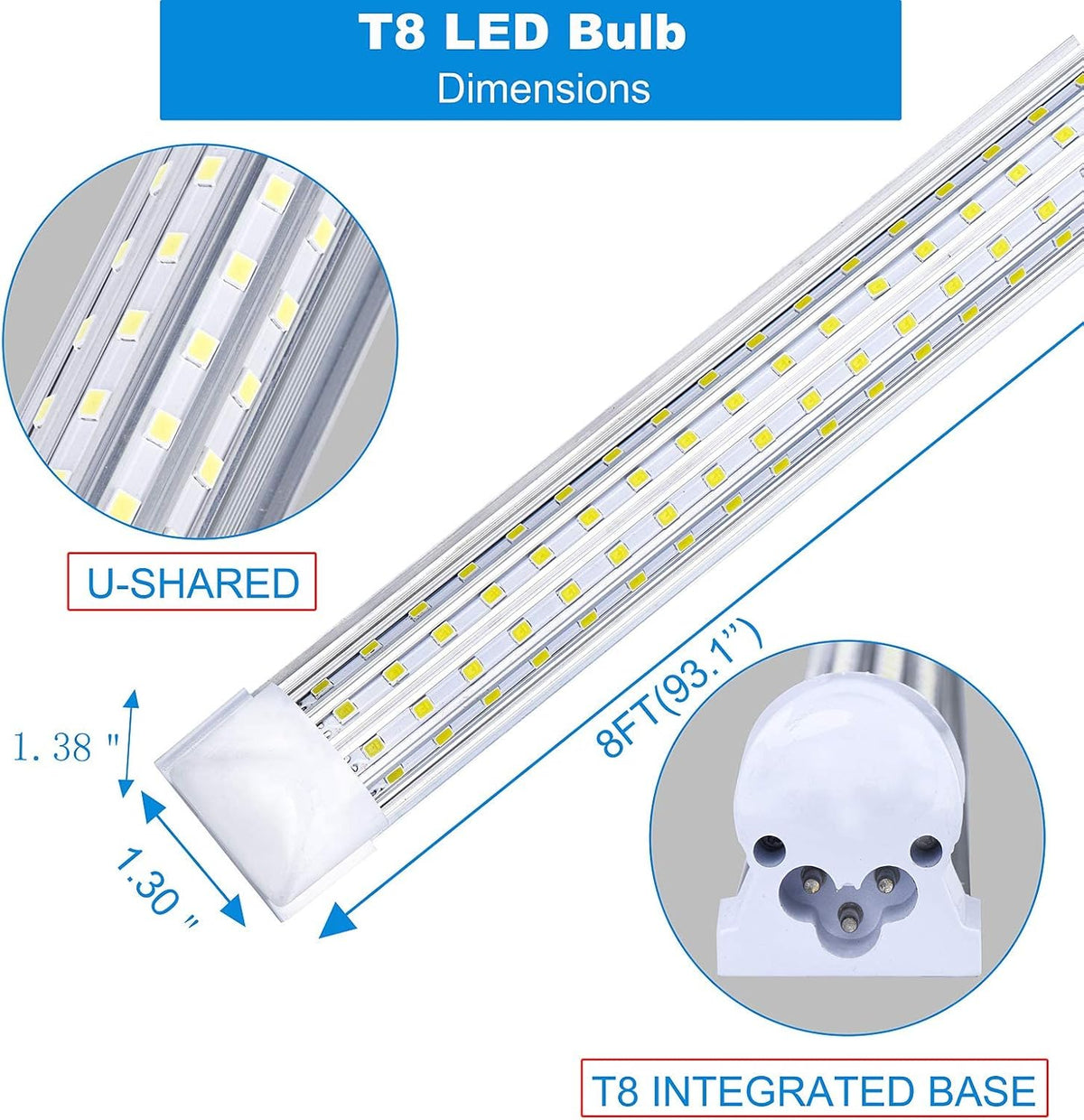 (6-Pack), 8FT LED Shop Light, Super Bright 120W Shop Lights, 19800LM 5000K 8 Foot Led Lights, Linkable 96" Shop Lights Lighting for Garage with Plug, U Shape T8 8' Led Light Fixtures