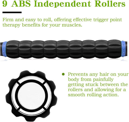 Muscle Roller Massage Roller Stick for Athletes, Help Reducing Muscle Soreness Cramping Tightness Leg Arms Back Calves Muscle Massager（Blue-Black- 18 inch）