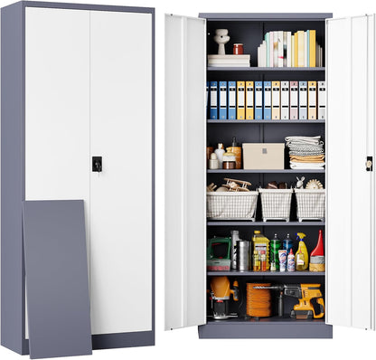 SISESOL Storage Cabinet with Doors and Shelves,71" Metal Storage Cabinet with Lock Door Adjustable Shelf, Steel Lockers for Office, Home,School,Kitchen,Garage Tool Utility Cabinet