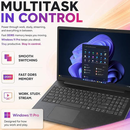 Lenovo V15 Ultra Slim College Student Laptop | 15.6" Anti-Glare FHD Display | Powerful Intel Quad-Core Processor | 16GB DDR5 RAM | 256GB SSD | Wi-Fi 6, Ethernet, HDMI, All-Day Battery | Windows 11 Pro