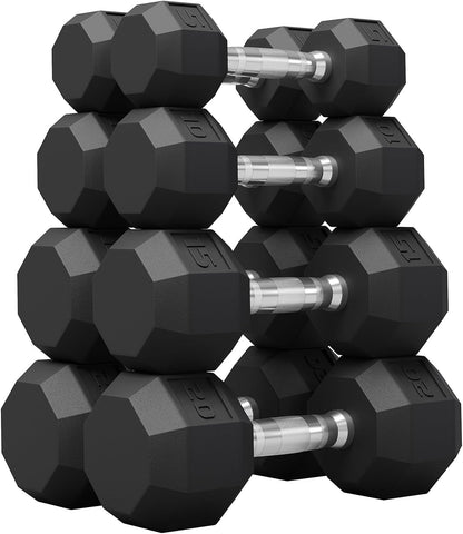 Rubber Coated Hex Dumbbell Weight Set, Multiple Sizes Exercise & Fitness Dumbbells,100LB Set,110LB Set,200LB,350LB,450LB,550LB, 35-50Lbs Pairs for Muscle Toning, Strength Building & Full Body Workout