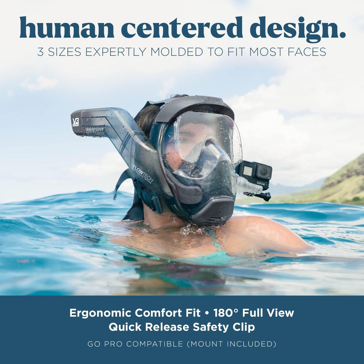 Seaview 180 V3 Full Face Snorkel Mask Adult- The V3 is The Perfect Snorkeling Gear for Adults- Snorkel Mask with 180 Panoramic Viewing and Up to 600% Easier Breathing- Patented Flowtech Air Intake