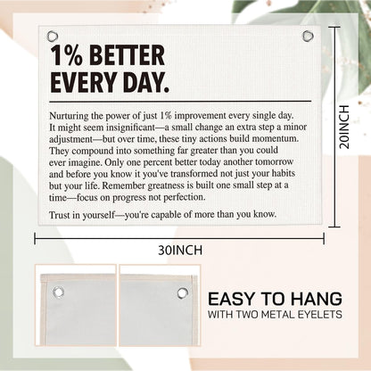 1% Better Every Day Gym Motivational Wall Art Banner Dorm Posters Gifts for Guys Men Women Gym Flag Decor for Home Gym Bedroom Workout Room 30x20 Inchs