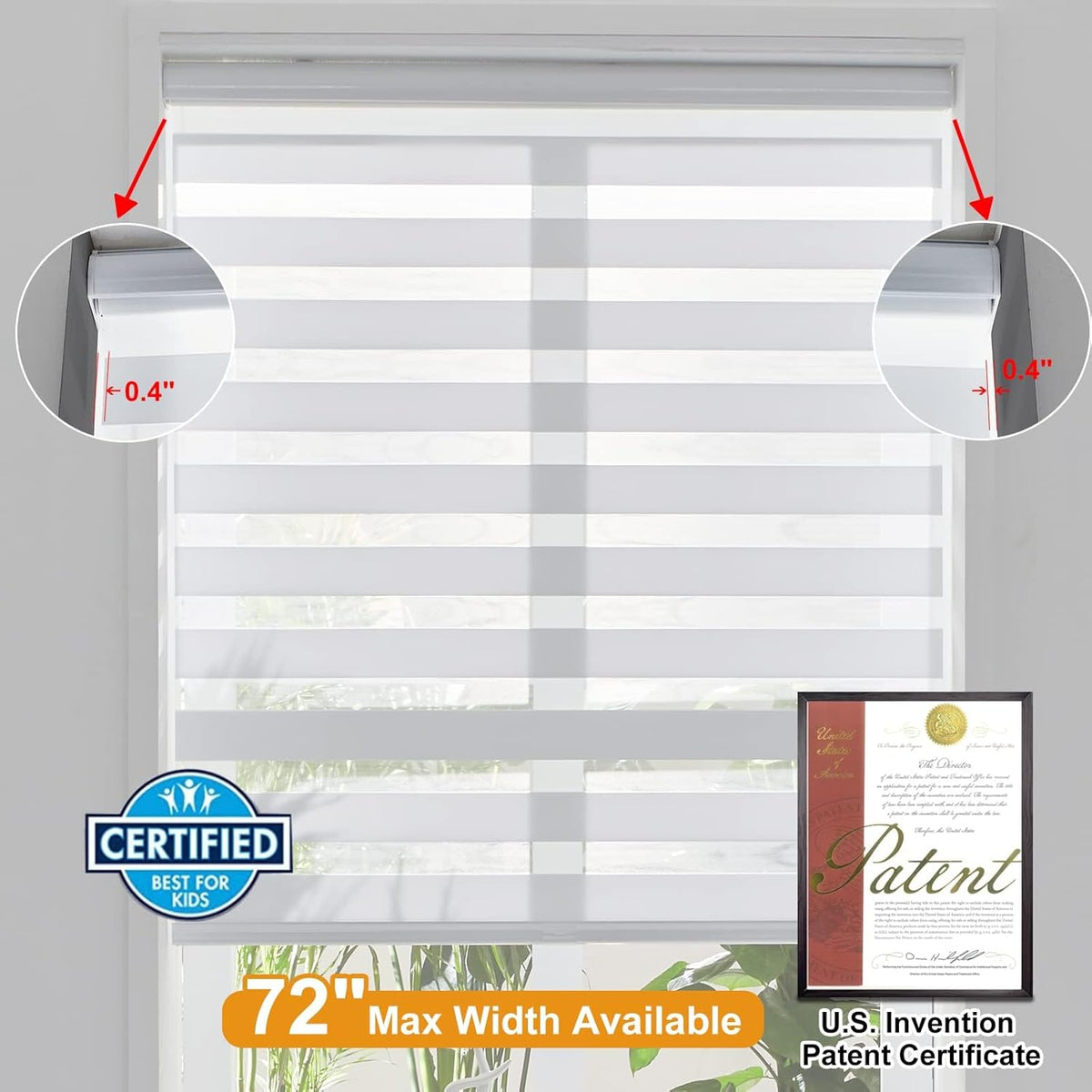 Persilux Zebra Blinds for Windows, Cordless Roller Shades for Windows Room Darkening Roller Blinds (60" W x 72" H, White) Light Control for Day and Night Light Filtering Sheer Shades for Home