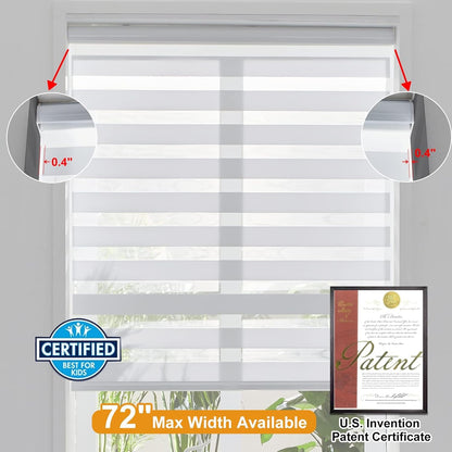 Persilux Cordless Zebra Blinds for Windows, Roller Shades for Windows (64" W x 64" H, White) Dual Layer Fabric for Day and Night,Room Darkening Shades for Home, Office, Bedroom and Living Room