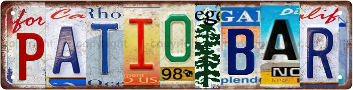 PATIO BAR Vintage Metal Tin Sign, Street Sign, Home Decor, Room Decor, Wall Decor, Bathroom Decor, Bar Decor, Cafe Decor, Garage Decor, 16 x 4 Inch