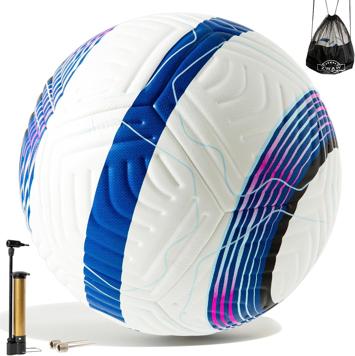 Official Match Soccer Ball Size 5 – Waterproof PU Leather, Includes Pump & Needles, Mesh Storage Bag for Easy Carry