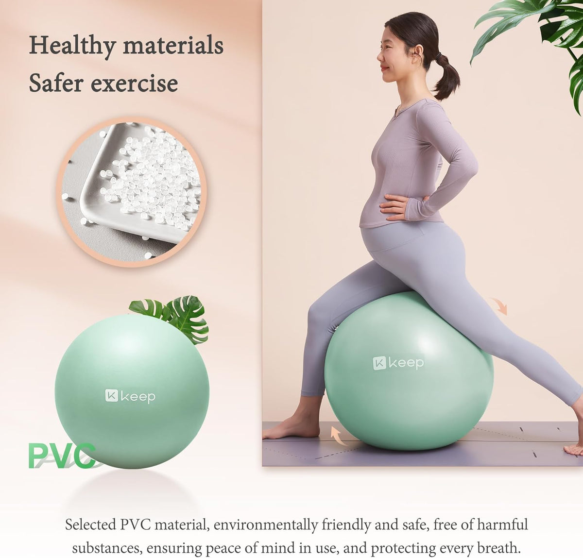 KEEP Pilates Small Exercise Ball Anti-Burst - Thickened Yoga Ball With Pump for Physical Therapy, Fitness, Workout, and Core Strength