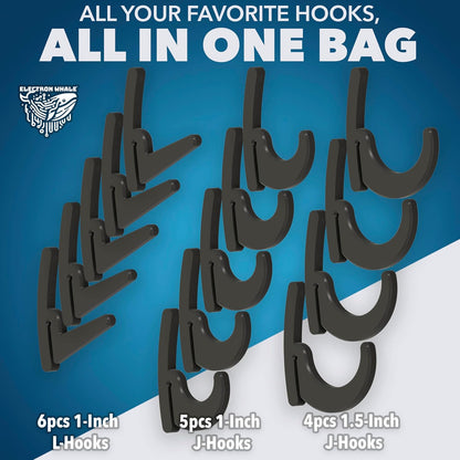 BearClaw Universal Hooks for Garage Shelving and Industrial Storage Racks with Keyhole Slots, L-Hooks and J-Hooks for Garage Shelving, Compatible with Keyhole Slots, UV-Resistant, Up to 40 lbs Load
