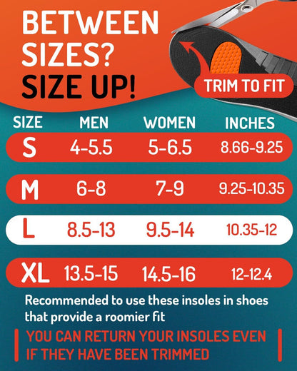 Sport Shock Absorbing Insoles - Athletic Shoe Cushioning Inserts for Men and Women - Ideal for Active Sports Running Training Hiking - Neutral Arch Good for Sneakers Shoes, L
