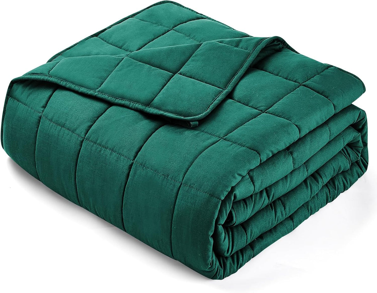 yescool Weighted Blanket for Adults (12 lbs, 48" x 72", Dark Green) Cooling Heavy Blanket for Sleeping Perfect for 110-130 lbs, Twin Size Breathable Blanket with Premium Glass Bead, Machine Washable