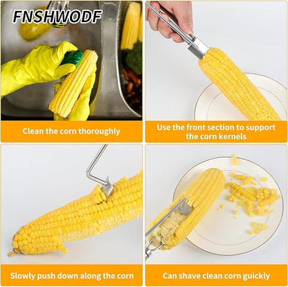 Professional Corn Peeler for Corn on the Cob, 2-Pack Stainless Steel Corn Stripper Tool with Long Handle & Safety Guard, Efficient Corn Kernel Remover for Kitchen, Wedding Favors, Party Supplies (2)
