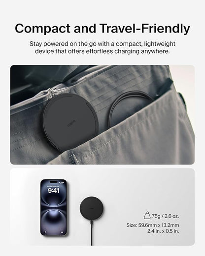 Belkin Wireless Charging Pad 15W - Qi Charger, Charging Station for Apple iPhone 17, iPhone 16/15/14 Series, AirPods, Samsung Galaxy S25, Galaxy S24, Pixel - 5ft Cable Included - Black