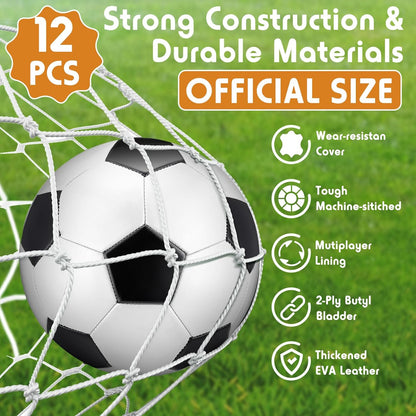 12 Pack Operation Christmas Bulk Items Soccer Ball with Pump Needles, Official Size 3/4/5 Soccer Ball Deflated Gift for Christian Charity Donation Training Practice