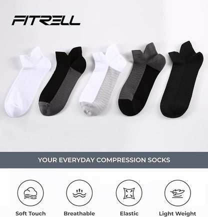 FITRELL Ankle Compression Socks for Women & Men - 5/6 Pairs Cushioned Arch Support Running Socks, Plantar Fasciitis Relief