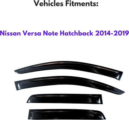 KPY Window Visor Compatible with Nissan Versa Note Hatchback 2014-2019, 4PC Rain Guard Side Window Vent Deflectors Tape-On Style, 2014 2015 2016 2017 2018 2019