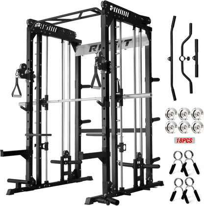 RitFit M1 & M1 Pro Smith Machine with Cable Crossover System, Multi-Function Squat Rack Power Cage for Home Gym, Power Rack and Packages