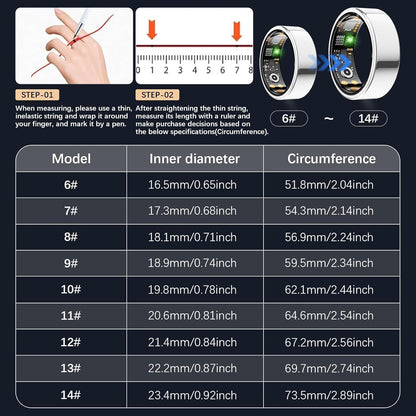 Health Tracker Ring, Smart Health Ring for Women Men with Heart Rate, Blood Oxygen, Sleep Monitor, Steps,Calories, No Subscription Fee, IP68 Waterproof Smart Ring for iPhone & Android (Silver, 10#)