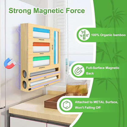 MSJGA Magnetic Food Bag Storage Organizer for Drawer or Refrigerator, Compatible with Gallon,Quart, Sandwich, Snack & Variety Size Bags